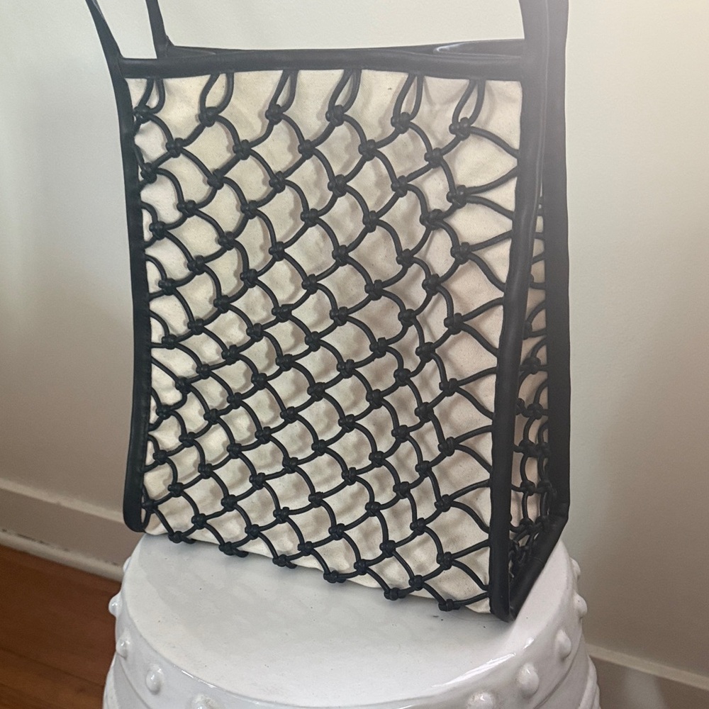 Madewell Black Woven Net Tote with Cream Liner  beautiful leather